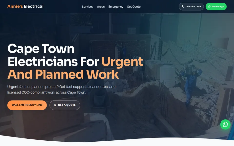 Annie's Electrical website homepage