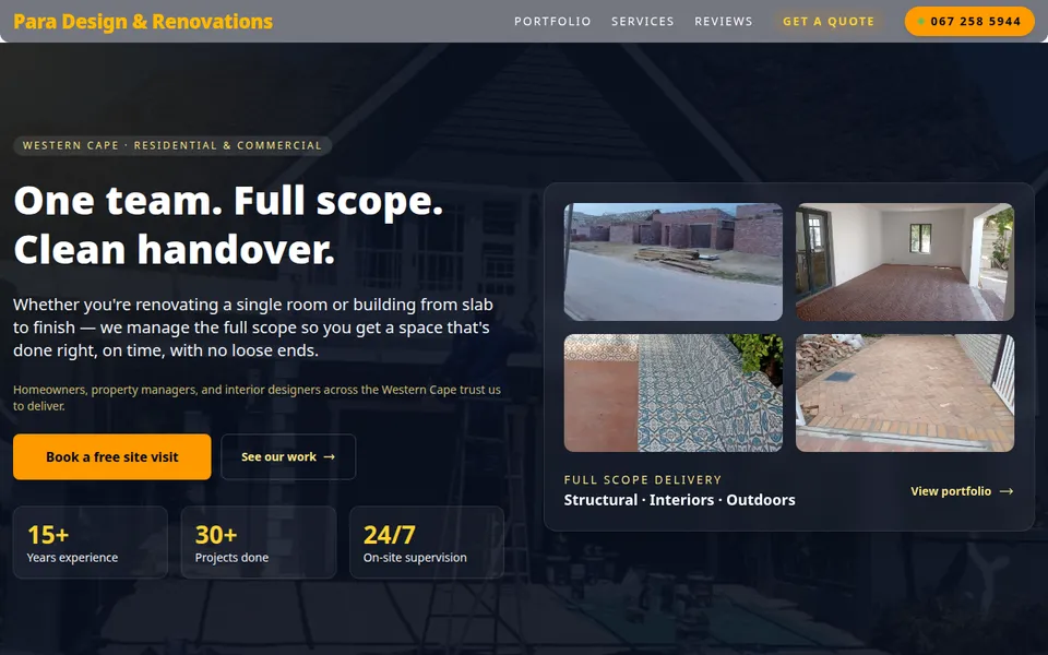Para Design & Renovations website homepage